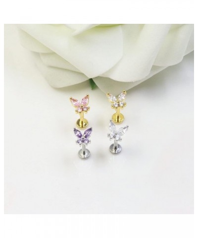 2~4PCS 16G 316L Pushin Lip Rings Butterfly and Bee Nose Stud Rings Top Push in Threadless Surgical Steel Flat Back Nose Rings...