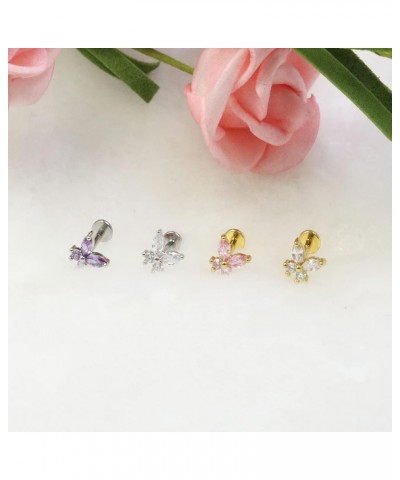 2~4PCS 16G 316L Pushin Lip Rings Butterfly and Bee Nose Stud Rings Top Push in Threadless Surgical Steel Flat Back Nose Rings...