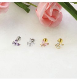 2~4PCS 16G 316L Pushin Lip Rings Butterfly and Bee Nose Stud Rings Top Push in Threadless Surgical Steel Flat Back Nose Rings...