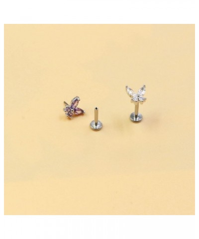 2~4PCS 16G 316L Pushin Lip Rings Butterfly and Bee Nose Stud Rings Top Push in Threadless Surgical Steel Flat Back Nose Rings...