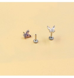 2~4PCS 16G 316L Pushin Lip Rings Butterfly and Bee Nose Stud Rings Top Push in Threadless Surgical Steel Flat Back Nose Rings...