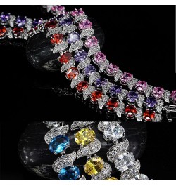 Womens Colorful Replica Tennis Leaf Rhinestone Bracelets Jewelry Teen Girls Trendy Rainbow Stainless Steel Rhinestone Braclet...