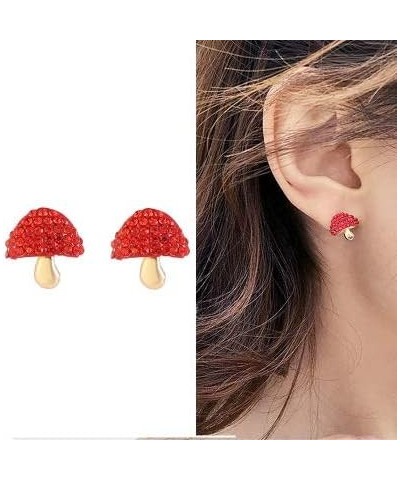 S925 Silver Needle Red Strawberry Cherry Apple Flower Mushroom Stud Earrings Fashion Jewelry for Women (Mushroom) $9.68 Earrings