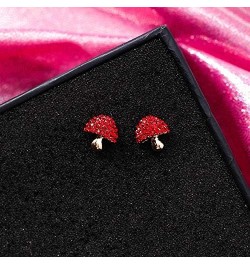 S925 Silver Needle Red Strawberry Cherry Apple Flower Mushroom Stud Earrings Fashion Jewelry for Women (Mushroom) $9.68 Earrings