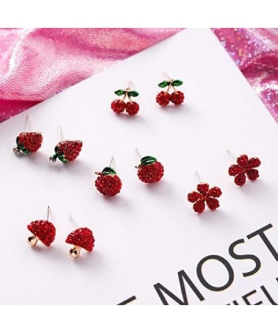 S925 Silver Needle Red Strawberry Cherry Apple Flower Mushroom Stud Earrings Fashion Jewelry for Women (Mushroom) $9.68 Earrings