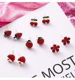 S925 Silver Needle Red Strawberry Cherry Apple Flower Mushroom Stud Earrings Fashion Jewelry for Women (Mushroom) $9.68 Earrings