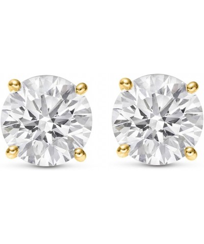 Natural Round Brilliant Solitaire Diamond Stud Earrings for Women 4 Prong Push Back (I-J Color I1 Clarity) 2.03 Carat 14K Yel...