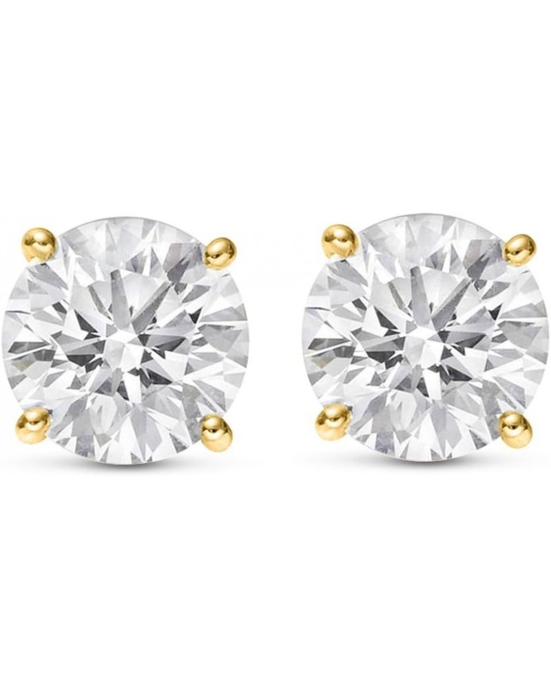 Natural Round Brilliant Solitaire Diamond Stud Earrings for Women 4 Prong Push Back (I-J Color I1 Clarity) 2.03 Carat 14K Yel...