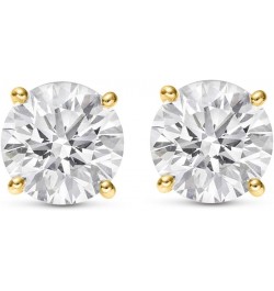 Natural Round Brilliant Solitaire Diamond Stud Earrings for Women 4 Prong Push Back (I-J Color I1 Clarity) 2.03 Carat 14K Yel...