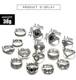 15 Pcs Vintage Silver Knuckle Ring Set for Women Hollow Lotus Geometry Black Gemstone Ring Set Retro Ladies Bohemian Stackabl...