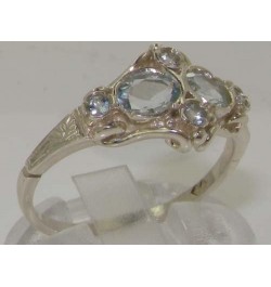 925 Sterling Silver Real Genuine Aquamarine Womens Band Ring $41.60 Rings