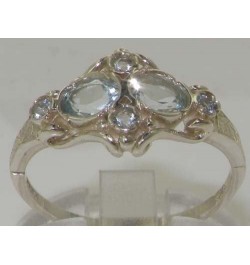 925 Sterling Silver Real Genuine Aquamarine Womens Band Ring $41.60 Rings