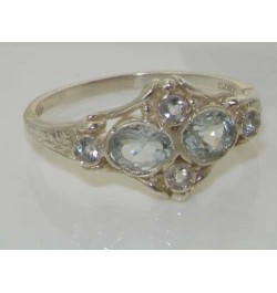 925 Sterling Silver Real Genuine Aquamarine Womens Band Ring $41.60 Rings