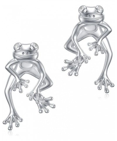 Frog Earrings Sterling Silver Stud Earrings Cute Earrings for Teen Girls Earrings Jewelry Gift for Women 4-April Diamond Eyes...