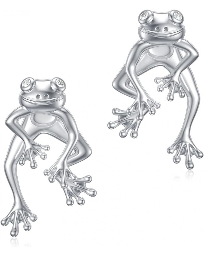 Frog Earrings Sterling Silver Stud Earrings Cute Earrings for Teen Girls Earrings Jewelry Gift for Women 4-April Diamond Eyes...