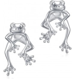 Frog Earrings Sterling Silver Stud Earrings Cute Earrings for Teen Girls Earrings Jewelry Gift for Women 4-April Diamond Eyes...