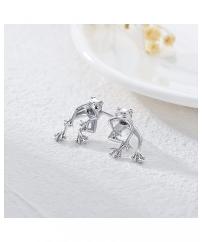 Frog Earrings Sterling Silver Stud Earrings Cute Earrings for Teen Girls Earrings Jewelry Gift for Women 4-April Diamond Eyes...