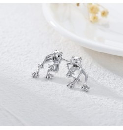 Frog Earrings Sterling Silver Stud Earrings Cute Earrings for Teen Girls Earrings Jewelry Gift for Women 4-April Diamond Eyes...