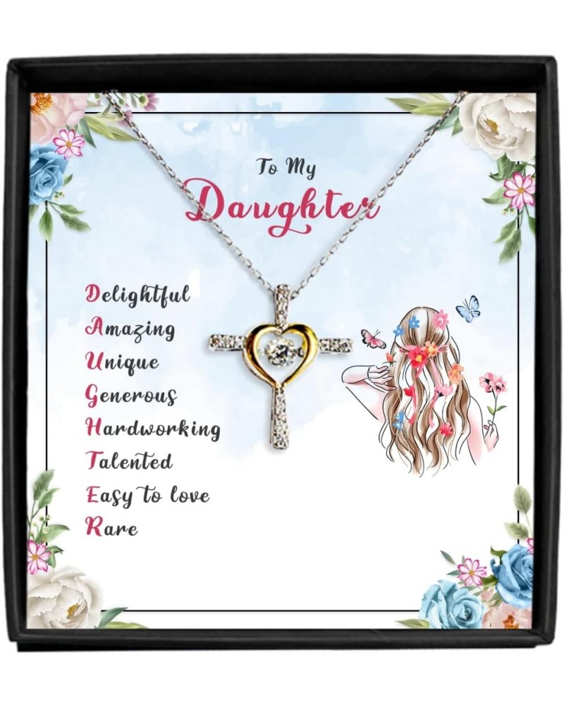 To My Daughter Necklace from Mom, Mother Gift and Dad, Cross for Women, Birthday Gifts, Jewelry Bonus on Christmas, Graduatio...