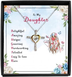 To My Daughter Necklace from Mom, Mother Gift and Dad, Cross for Women, Birthday Gifts, Jewelry Bonus on Christmas, Graduatio...