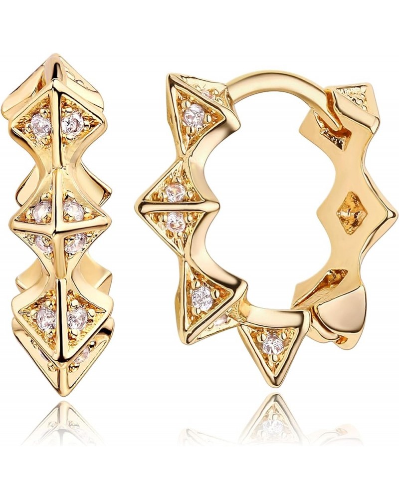 18K Gold Plated Huggie Earrings with Shining Cubic Zriconia Geometry Beads Star Hoop Earrings for Women Spike $11.36 Earrings