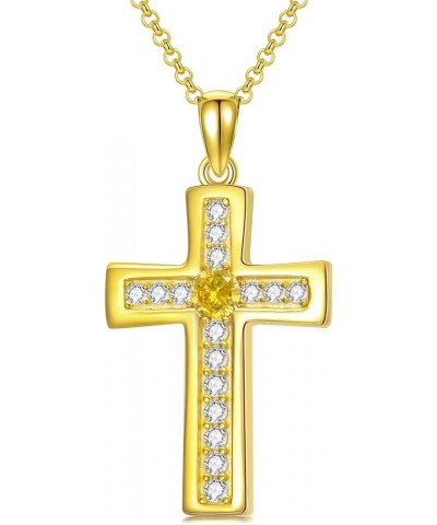 925 Sterling Silver Cross Necklace for Women Birthstone Necklace Gold Plating 5A Cubic Zirconia Birthstone Necklaces for Teen...