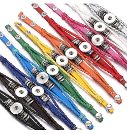 Colorful Handmade DIY Cabochon Snap Button Adjustable Braided PU Leather Bracelet for Women Men Fit 18 mm Snap Buttons Jewelr...