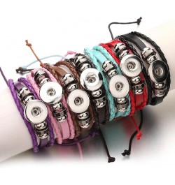 Colorful Handmade DIY Cabochon Snap Button Adjustable Braided PU Leather Bracelet for Women Men Fit 18 mm Snap Buttons Jewelr...