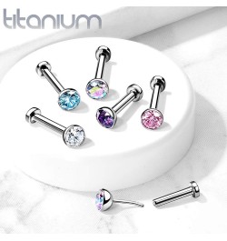 Dynamique Implant Grade Titanium Threadless Push in Labret With Bezel Set CZ Ball Top (Sold Per Piece) T:1.2mm L:8mm S:3mm Aq...