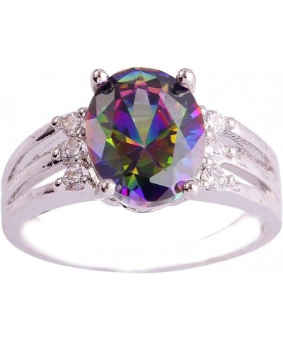 925 Silver Plated Butterfly Ring Oval Cut Amethyst Promise Wedding Engagement Ring for Mom US6 H_Rainbow $4.47 Rings