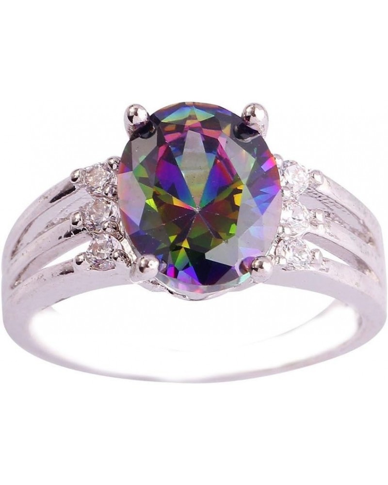 925 Silver Plated Butterfly Ring Oval Cut Amethyst Promise Wedding Engagement Ring for Mom US6 H_Rainbow $4.47 Rings