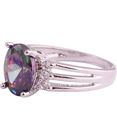 925 Silver Plated Butterfly Ring Oval Cut Amethyst Promise Wedding Engagement Ring for Mom US6 H_Rainbow $4.47 Rings