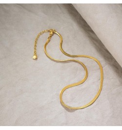 Gold Plated Flat Chain Necklace - Choker Necklace Flat Snake Chain Herringbone Necklace Dainty Jewelry Gift for Women & Men S...