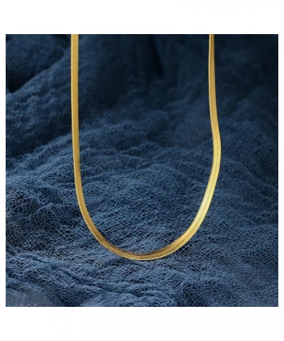 Gold Plated Flat Chain Necklace - Choker Necklace Flat Snake Chain Herringbone Necklace Dainty Jewelry Gift for Women & Men S...