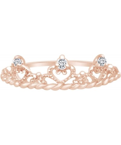 14k Gold Over Sterling Silver Round Shape White Cubic Zirconia Crown Ring rose-gold-plated-silver $16.77 Rings