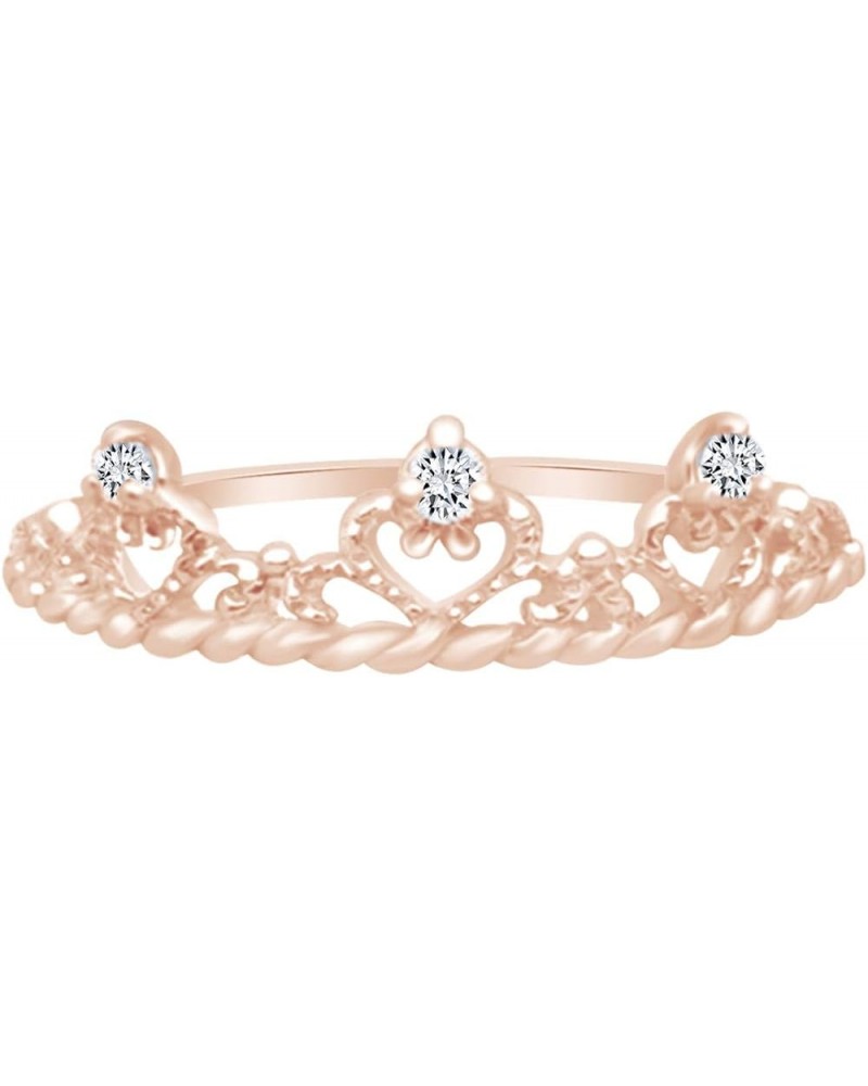 14k Gold Over Sterling Silver Round Shape White Cubic Zirconia Crown Ring rose-gold-plated-silver $16.77 Rings