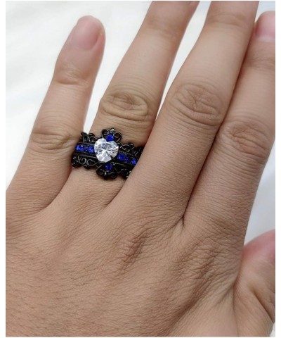 Couple Rings Black Plated Heart Blue Cz Womens Wedding Ring Sets Crown Ring Titanium Man Wedding Bands(Please Buy 2 Rings for...