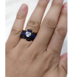 Couple Rings Black Plated Heart Blue Cz Womens Wedding Ring Sets Crown Ring Titanium Man Wedding Bands(Please Buy 2 Rings for...