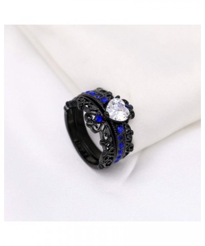 Couple Rings Black Plated Heart Blue Cz Womens Wedding Ring Sets Crown Ring Titanium Man Wedding Bands(Please Buy 2 Rings for...