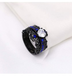 Couple Rings Black Plated Heart Blue Cz Womens Wedding Ring Sets Crown Ring Titanium Man Wedding Bands(Please Buy 2 Rings for...