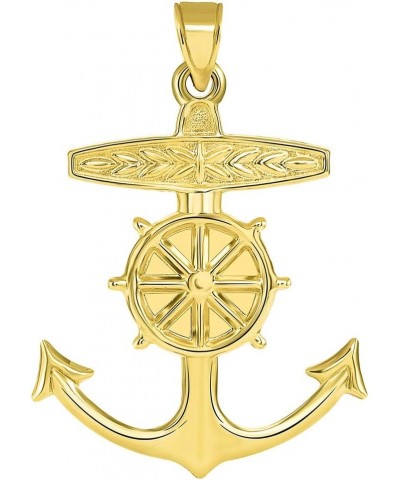 14k Yellow Gold 3D Ship Anchor and Wheel Nautical Pendant $54.05 Pendants