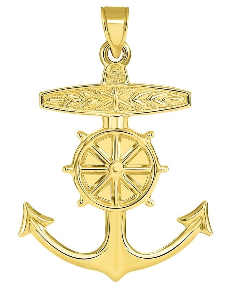 14k Yellow Gold 3D Ship Anchor and Wheel Nautical Pendant $54.05 Pendants