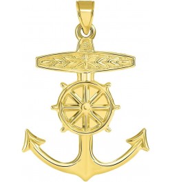 14k Yellow Gold 3D Ship Anchor and Wheel Nautical Pendant $54.05 Pendants