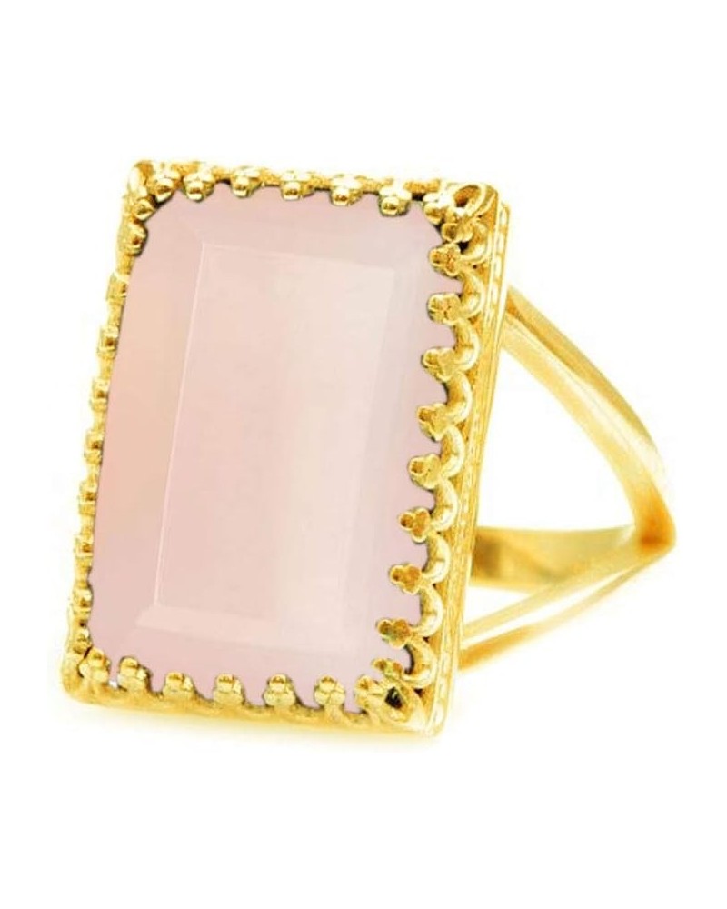 CHOOSE YOUR COLOR Natural Gemstone 18k Gold Plated Rings for Women Rectangle Shape Handmade Fashion Jewelry 4-13 Natural-Face...