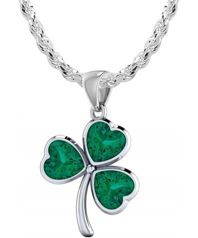 Ladies 925 Sterling Silver Simulated Emerald Irish Celtic Shamrock Pendant Necklace, 18in to 24in 20in 2.4mm Rope Chain $50.1...