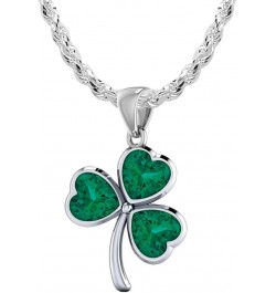 Ladies 925 Sterling Silver Simulated Emerald Irish Celtic Shamrock Pendant Necklace, 18in to 24in 20in 2.4mm Rope Chain $50.1...