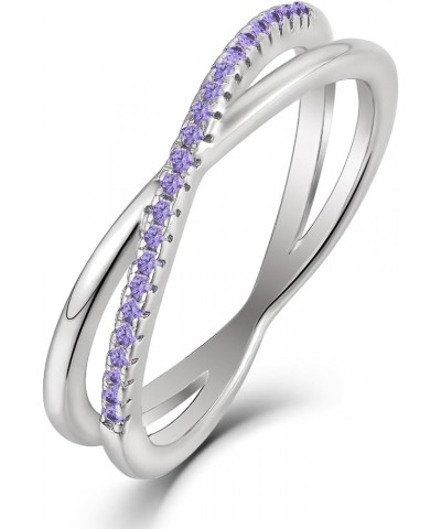 X Ring 925 Sterling Silver Stackable Rings 1mm Birthstone Criss Cross Ring for Women 02-amethyst-Feb $32.99 Rings