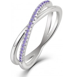 X Ring 925 Sterling Silver Stackable Rings 1mm Birthstone Criss Cross Ring for Women 02-amethyst-Feb $32.99 Rings