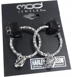 Harley-Davidson Women's Hammered Design With Bar & Shield Hoop Earrings HDE0442 $33.58 Earrings