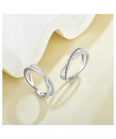 X Ring 925 Sterling Silver Stackable Rings 1mm Birthstone Criss Cross Ring for Women 02-amethyst-Feb $32.99 Rings